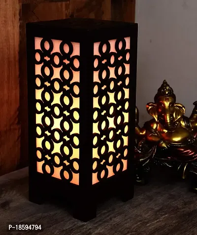 G Gojeeva New Wooden Table Lamp with Creative Laser Cutting Design,Suitable for Bedside,Drawing Room,Lobby Etc(Color-Brown)