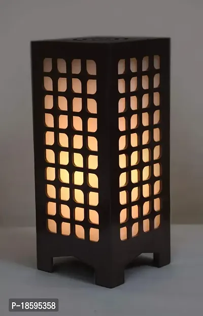 G Gojeeva New Wooden Table Lamp with Creative Laser Cutting Design,Suitable for Bedside,Drawing Room,Lobby Etc(Color-Brown)-thumb2