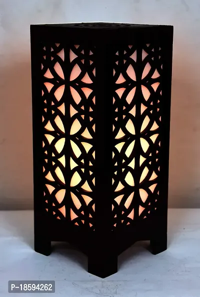 G Gojeeva New Wooden Table Lamp with Creative Laser Cutting Design,Suitable for Bedside,Drawing Room,Lobby Etc(Color-Brown)-thumb2