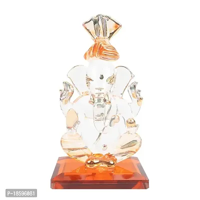 iCraft God Ganesh Sitting Statue (Murti) Idol Showpiece Handmade of Crystal Glass by for Worship, Decoration, Car Dashboard, Gift (Orange), Small