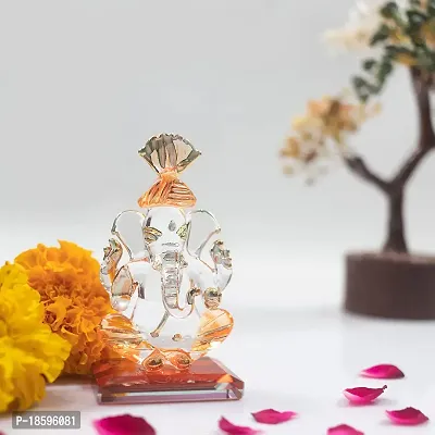 iCraft God Ganesh Sitting Statue (Murti) Idol Showpiece Handmade of Crystal Glass by for Worship, Decoration, Car Dashboard, Gift (Orange), Small-thumb3