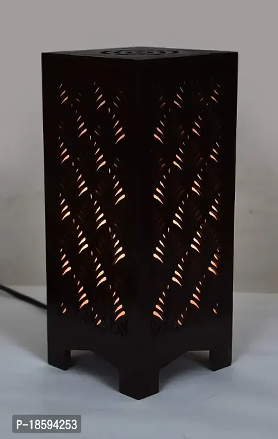 G Gojeeva New Wooden Table Lamp with Creative Laser Cutting Design,Suitable for Bedside,Drawing Room,Lobby Etc(Color-Brown)-thumb2