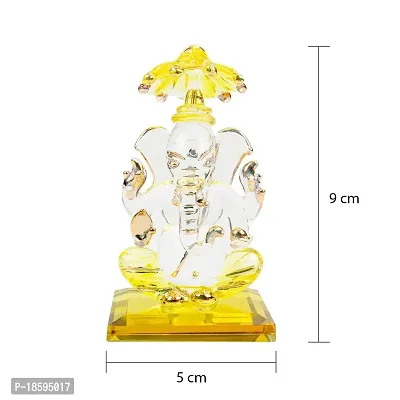 iCraft God Ganesh Sitting with Chakra Statue (Murti) Idol Showpiece Handmade of Crystal Glass by for Worship, Decoration, Car Dashboard, Gift (Yellow), Small-thumb4