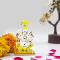 iCraft God Ganesh Sitting with Chakra Statue (Murti) Idol Showpiece Handmade of Crystal Glass by for Worship, Decoration, Car Dashboard, Gift (Yellow), Small-thumb2