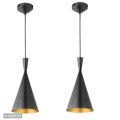 Galaxy of Lights Hanging Cone Pendant Ceiling Light Lamp for Home Decoration Living Room / Hall / Balcony / Restaurant Bar Lighting Pack of 2 (Black, Bulb not Included