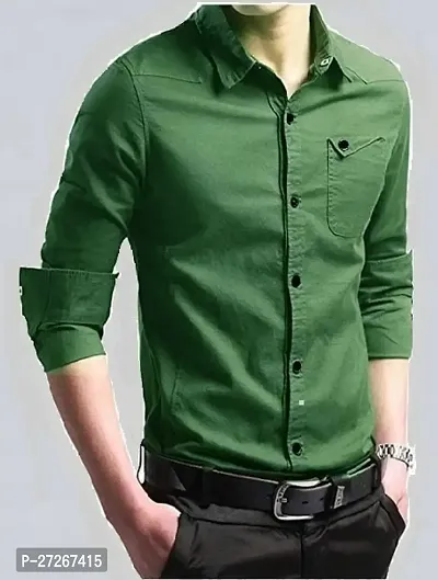 Trendy Green Cotton Long Sleeves Solid Regular Fit Casual Shirt For Men