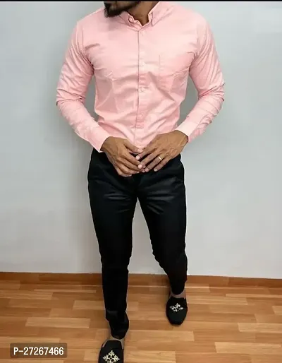 Trendy Pink Cotton Long Sleeves Solid Regular Fit Casual Shirt For Men-thumb0