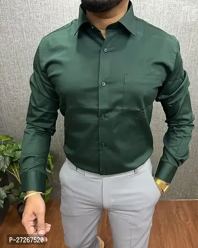 Trendy Olive Cotton Long Sleeves Solid Regular Fit Casual Shirt For Men