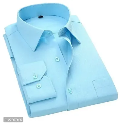 Trendy Blue Cotton Long Sleeves Solid Regular Fit Casual Shirt For Men