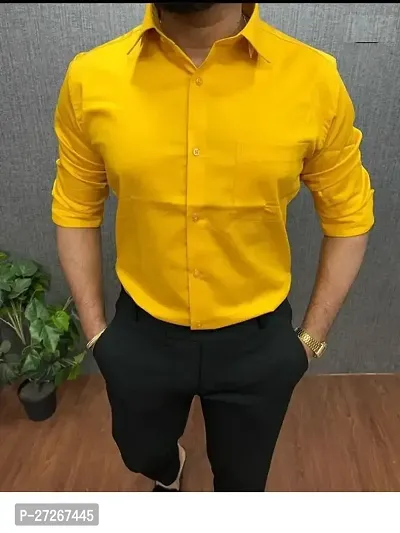 Trendy Yellow Cotton Long Sleeves Solid Regular Fit Casual Shirt For Men-thumb0