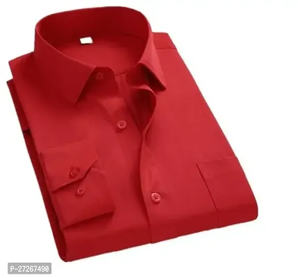 Trendy Red Cotton Long Sleeves Solid Regular Fit Casual Shirt For Men