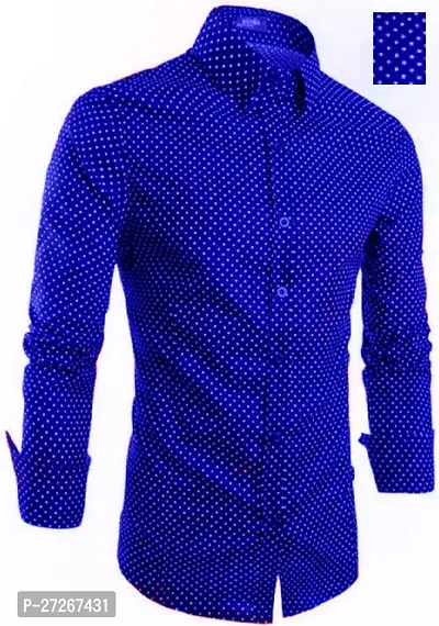 Trendy Blue Cotton Long Sleeves Printed Regular Fit Casual Shirt For Men