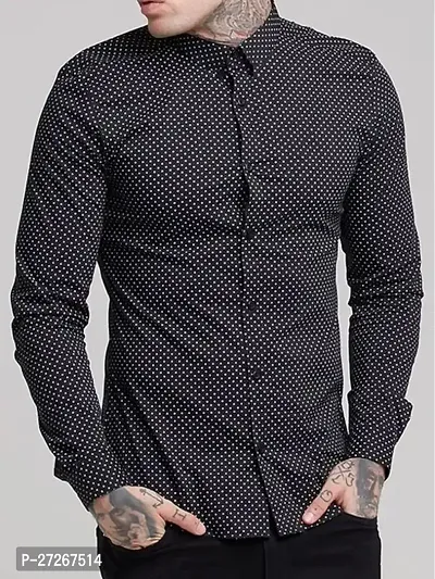 Trendy Black Cotton Long Sleeves Printed Regular Fit Casual Shirt For Men-thumb0