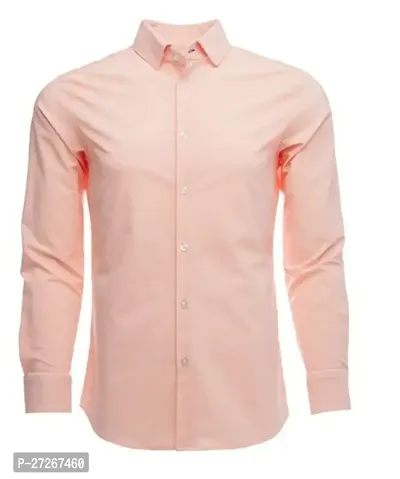 Trendy Peach Cotton Long Sleeves Solid Regular Fit Casual Shirt For Men
