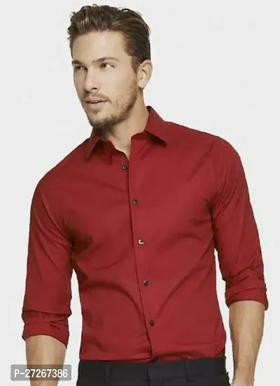 Trendy Red Cotton Long Sleeves Solid Regular Fit Casual Shirt For Men-thumb0