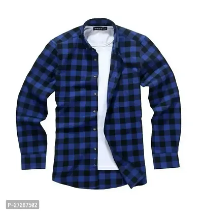 Trendy Blue Cotton Long Sleeves Checked Regular Fit Casual Shirt For Men