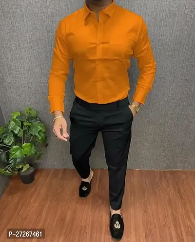 Trendy Orange Cotton Long Sleeves Solid Regular Fit Casual Shirt For Men