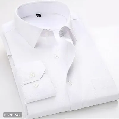Trendy White Cotton Long Sleeves Solid Regular Fit Casual Shirt For Men