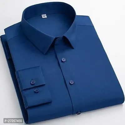 Trendy Navy Blue Cotton Long Sleeves Solid Regular Fit Casual Shirt For Men