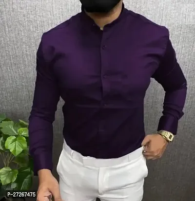 Trendy Purple Cotton Long Sleeves Solid Regular Fit Casual Shirt For Men