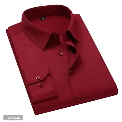 Trendy Maroon Cotton Long Sleeves Solid Regular Fit Casual Shirt For Men
