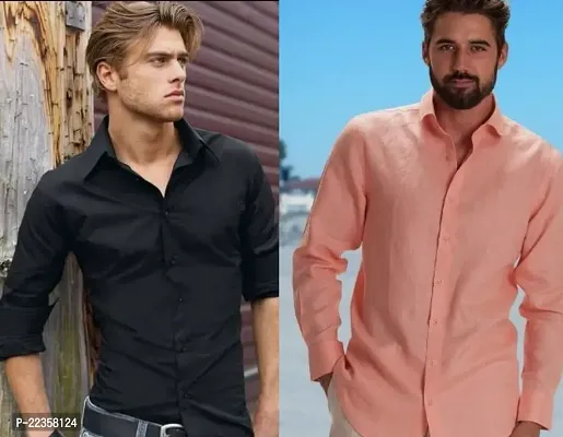 Classic Cotton Solid Casual Shirts for Men, Pack of 2