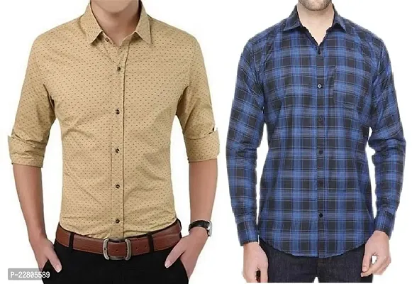 Combo of cream dotted and Blue check Casual Shirt By Star Enterprises