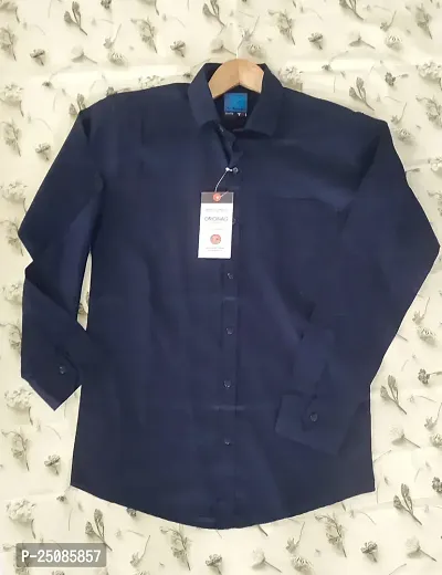 Stylish Navy Blue Solid Long Sleeves Shirt For Men-thumb3