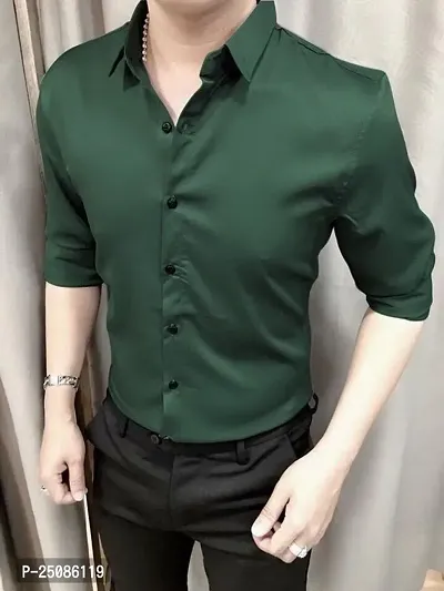 Stylish Green Solid Long Sleeves Shirt For Men-thumb0