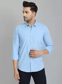 Trendy Blue Cotton Long Sleeves Solid Regular Fit Casual Shirt For Men-thumb1