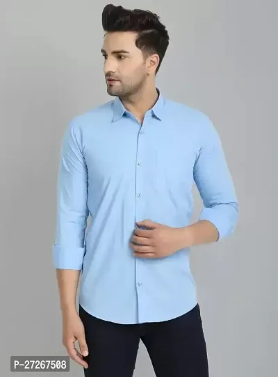 Trendy Blue Cotton Long Sleeves Solid Regular Fit Casual Shirt For Men-thumb2