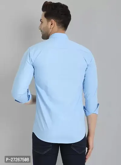 Trendy Blue Cotton Long Sleeves Solid Regular Fit Casual Shirt For Men-thumb4