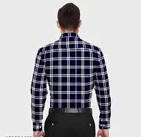 Stylish Navy Blue Cotton Checked Long Sleeves Casual Shirt For Men-thumb2