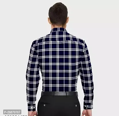 Stylish Navy Blue Cotton Checked Long Sleeves Casual Shirt For Men-thumb3