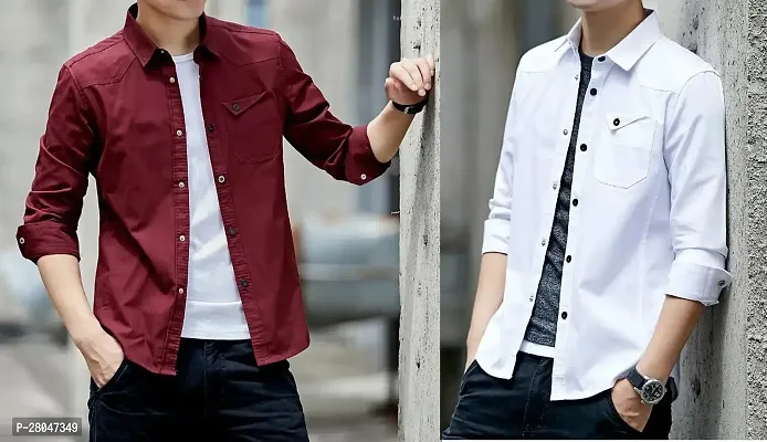 Classic Cotton Solid Casual Shirts for Men , 2 pcs