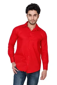 Trendy Red Cotton Long Sleeves Solid Regular Fit Casual Shirt For Men-thumb1