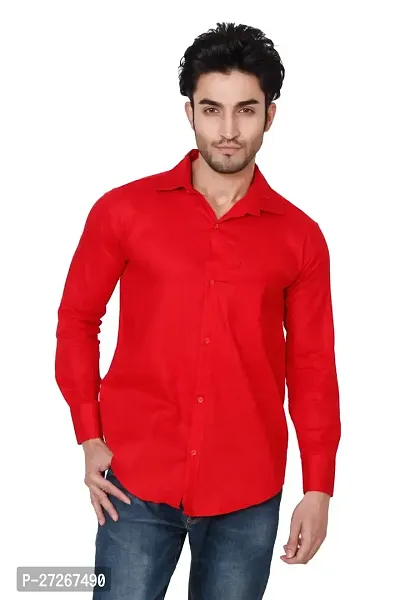 Trendy Red Cotton Long Sleeves Solid Regular Fit Casual Shirt For Men-thumb2