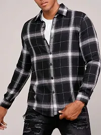 Stylish Black Cotton Full Sleeves Checked Shirts for Men-thumb2