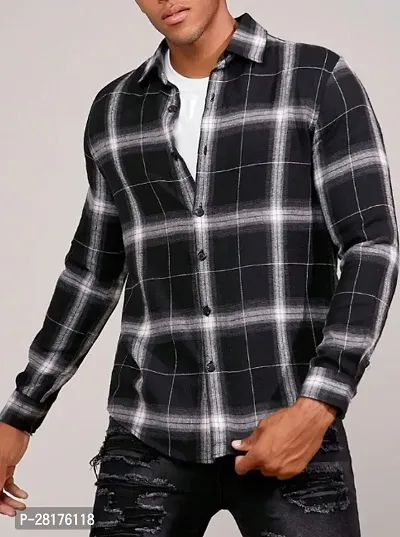 Stylish Black Cotton Full Sleeves Checked Shirts for Men-thumb3
