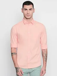 Trendy Peach Cotton Long Sleeves Solid Regular Fit Casual Shirt For Men-thumb1