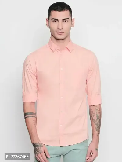 Trendy Peach Cotton Long Sleeves Solid Regular Fit Casual Shirt For Men-thumb2
