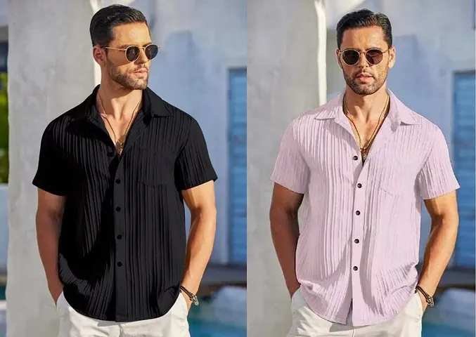 Trendy Cotton Blend Short Sleeves Casual Shirt 