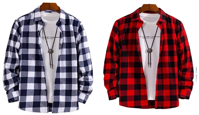 Trendy Full Sleeves Check Shirt For Men Pack Of 2