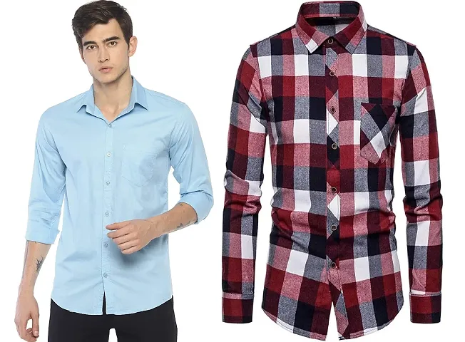 Classic Solid and Checked Casual Shirt for Men, Pack of 2