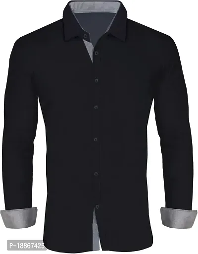 Elegant Black Cotton Long Sleeves Solid Casual Shirts For Men