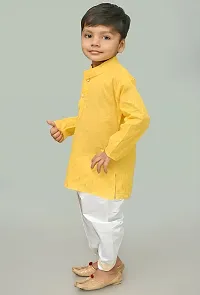 Stylish Yellow Cotton Blend Printed Kurta With Dhoti Pant Set For Boys-thumb4
