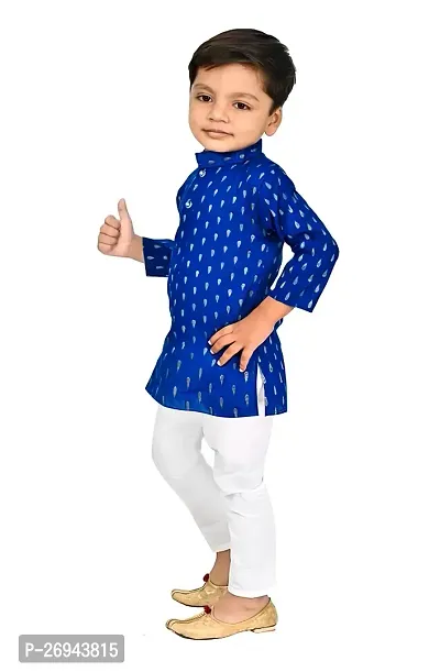 Stylish Blue Cotton Blend Printed Kurta With Pajama Set For Boys-thumb2