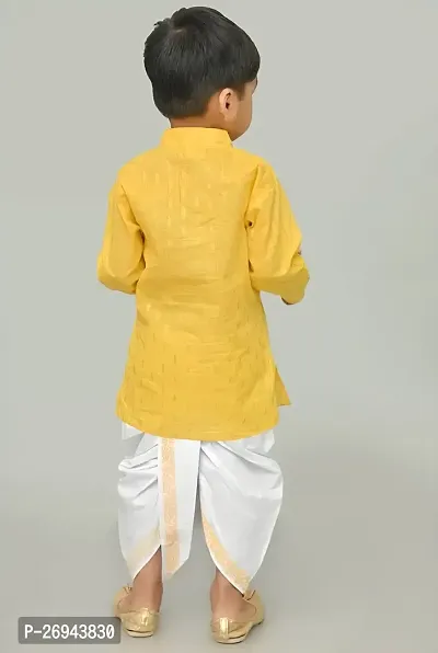 Stylish Yellow Cotton Blend Printed Kurta With Dhoti Pant Set For Boys-thumb2