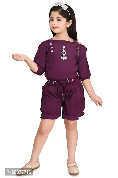 Mohini Collection Crepe Casual Solid Top and Short Set for Girls-thumb0