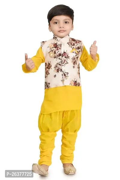 Mohini Collection Cotton Blend Casual Floral Printed Kurta Pyajama set With Modi Coat for Boys-thumb0